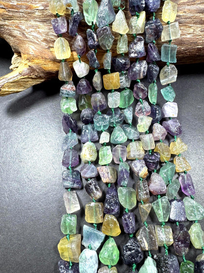 Natural fluorite gemstone bead. Taw matte nugget shape . gorgeous Natural color . Excellent quality. full strand 15.5