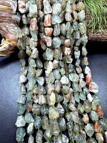 Natural green calcite gemstone bead. Taw matte nugget shape . gorgeous Natural color . Excellent quality. full strand 15.5