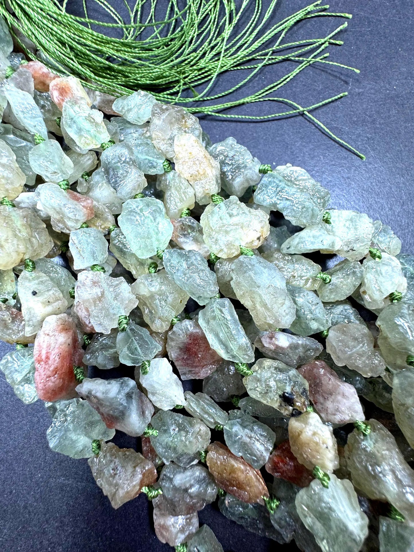 Natural green calcite gemstone bead. Taw matte nugget shape . gorgeous Natural color . Excellent quality. full strand 15.5