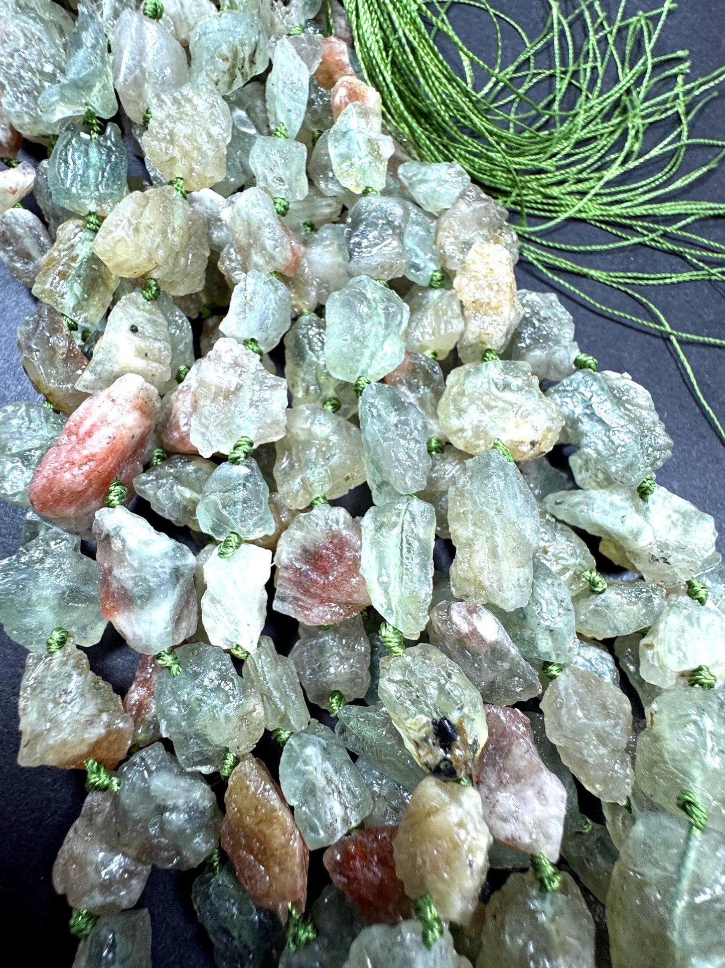 Natural green calcite gemstone bead. Taw matte nugget shape . gorgeous Natural color . Excellent quality. full strand 15.5