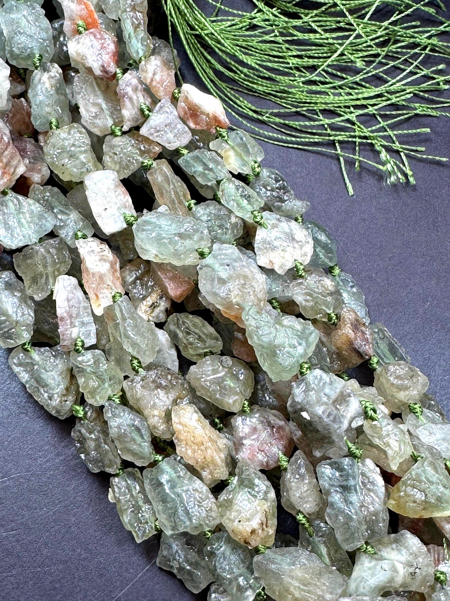 Natural green calcite gemstone bead. Taw matte nugget shape . gorgeous Natural color . Excellent quality. full strand 15.5