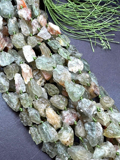 Natural green calcite gemstone bead. Taw matte nugget shape . gorgeous Natural color . Excellent quality. full strand 15.5