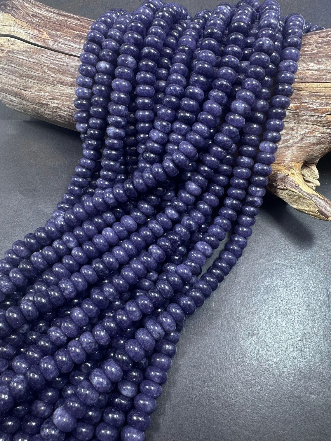 Beautiful Dark Purple Jade Gemstone Bead 5x8mm Smooth Rondelle Beads, Gorgeous Dark Purple Color Great Quality Full Strand 15.5"
