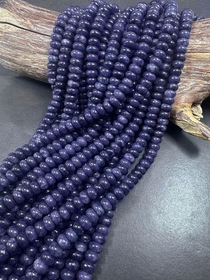 Beautiful Dark Purple Jade Gemstone Bead 5x8mm Smooth Rondelle Beads, Gorgeous Dark Purple Color Great Quality Full Strand 15.5"