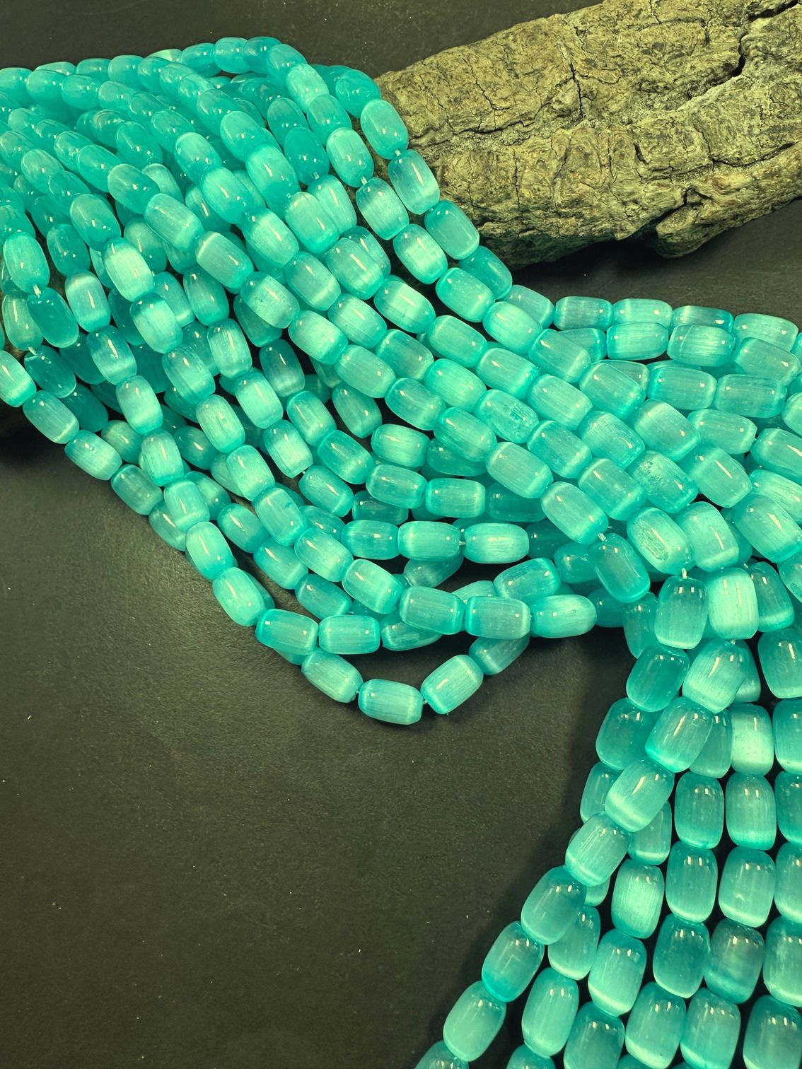 Beautiful Natural Aqua Blue Selenite Tube Shape 12x8mm Gemstone Bead. Stunning Aqua Blue Color, Great Quality 15.5"
