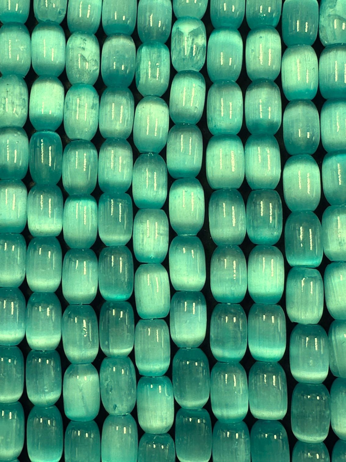 Beautiful Natural Aqua Blue Selenite Tube Shape 12x8mm Gemstone Bead. Stunning Aqua Blue Color, Great Quality 15.5"