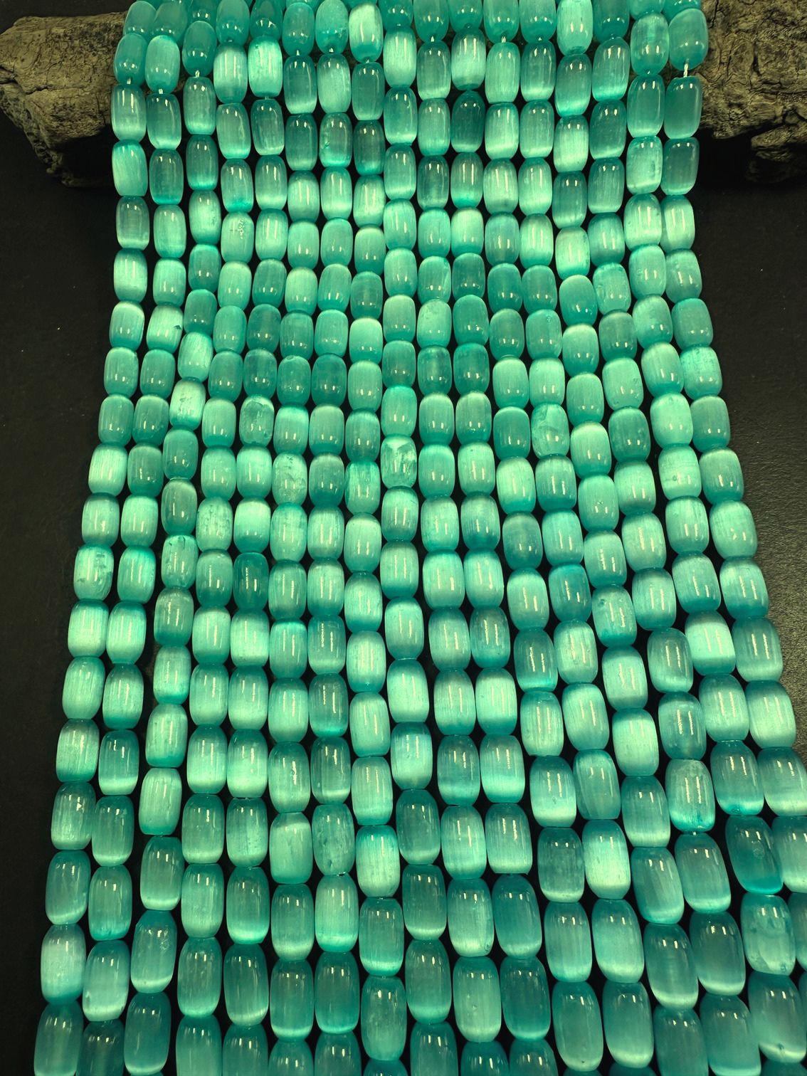 Beautiful Natural Aqua Blue Selenite Tube Shape 12x8mm Gemstone Bead. Stunning Aqua Blue Color, Great Quality 15.5"