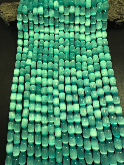 Beautiful Natural Aqua Blue Selenite Tube Shape 12x8mm Gemstone Bead. Stunning Aqua Blue Color, Great Quality 15.5"