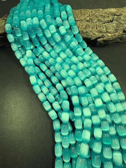 Beautiful Natural Aqua Blue Selenite Tube Shape 12x8mm Gemstone Bead. Stunning Aqua Blue Color, Great Quality 15.5"