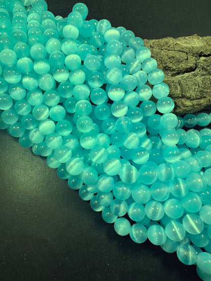 Natural Aqua Blue Selenite Round Shape Bead. 6mm 8mm 10mm, Gorgeous Aqua Blue Color Great Quality 15.5"