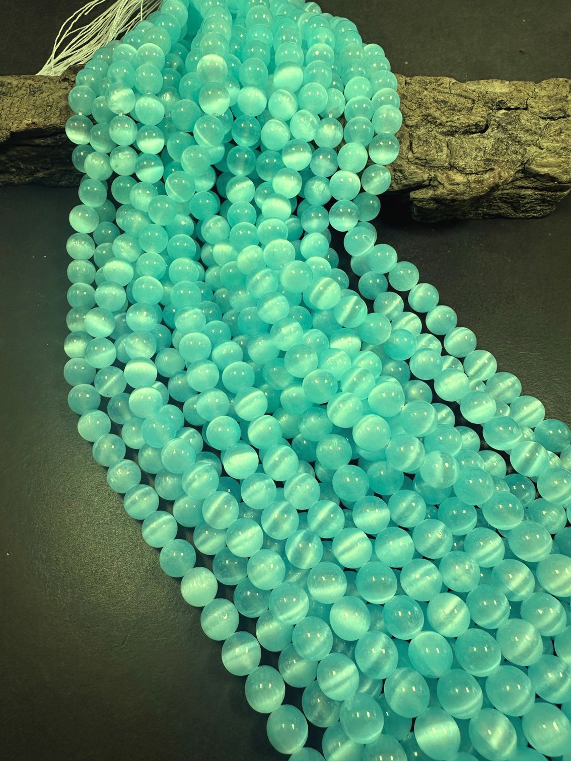 Natural Aqua Blue Selenite Round Shape Bead. 6mm 8mm 10mm, Gorgeous Aqua Blue Color Great Quality 15.5"