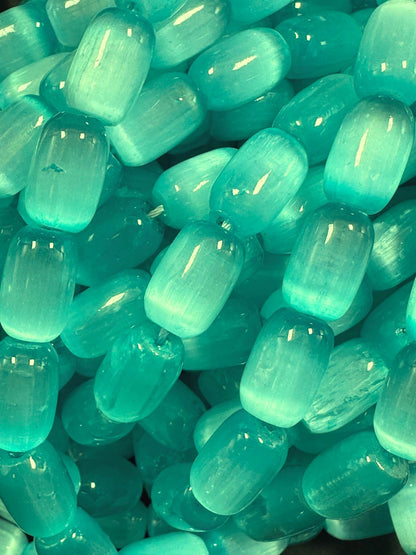 Beautiful Natural Aqua Blue Selenite Tube Shape 12x8mm Gemstone Bead. Stunning Aqua Blue Color, Great Quality 15.5"