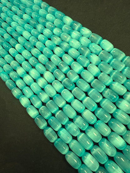 Beautiful Natural Aqua Blue Selenite Tube Shape 12x8mm Gemstone Bead. Stunning Aqua Blue Color, Great Quality 15.5"