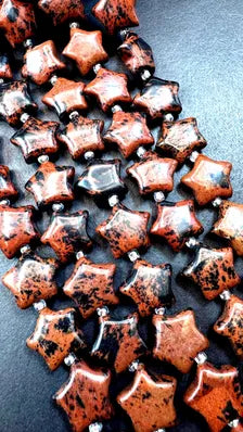 Natural  Mahogany Obsidian gemstone bead . Natural color not treated ! Excellent quality . Unique start shape . Full strand .15.5”