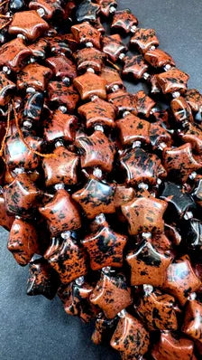 Natural  Mahogany Obsidian gemstone bead . Natural color not treated ! Excellent quality . Unique start shape . Full strand .15.5”