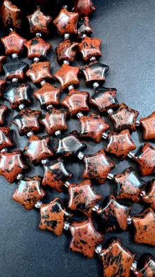 Natural  Mahogany Obsidian gemstone bead . Natural color not treated ! Excellent quality . Unique start shape . Full strand .15.5”