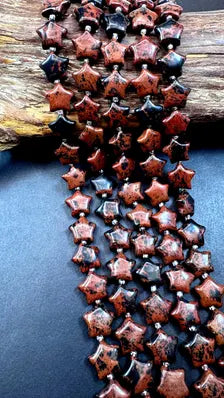 Natural  Mahogany Obsidian gemstone bead . Natural color not treated ! Excellent quality . Unique start shape . Full strand .15.5”
