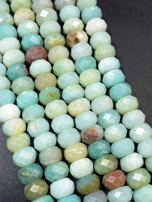 AAA Natural Flower Amazonite Gemstone Bead Faceted 5x8mm Rondelle Shape, Gorgeous Green Blue Beige Color Flower Amazonite Beads 15.5"