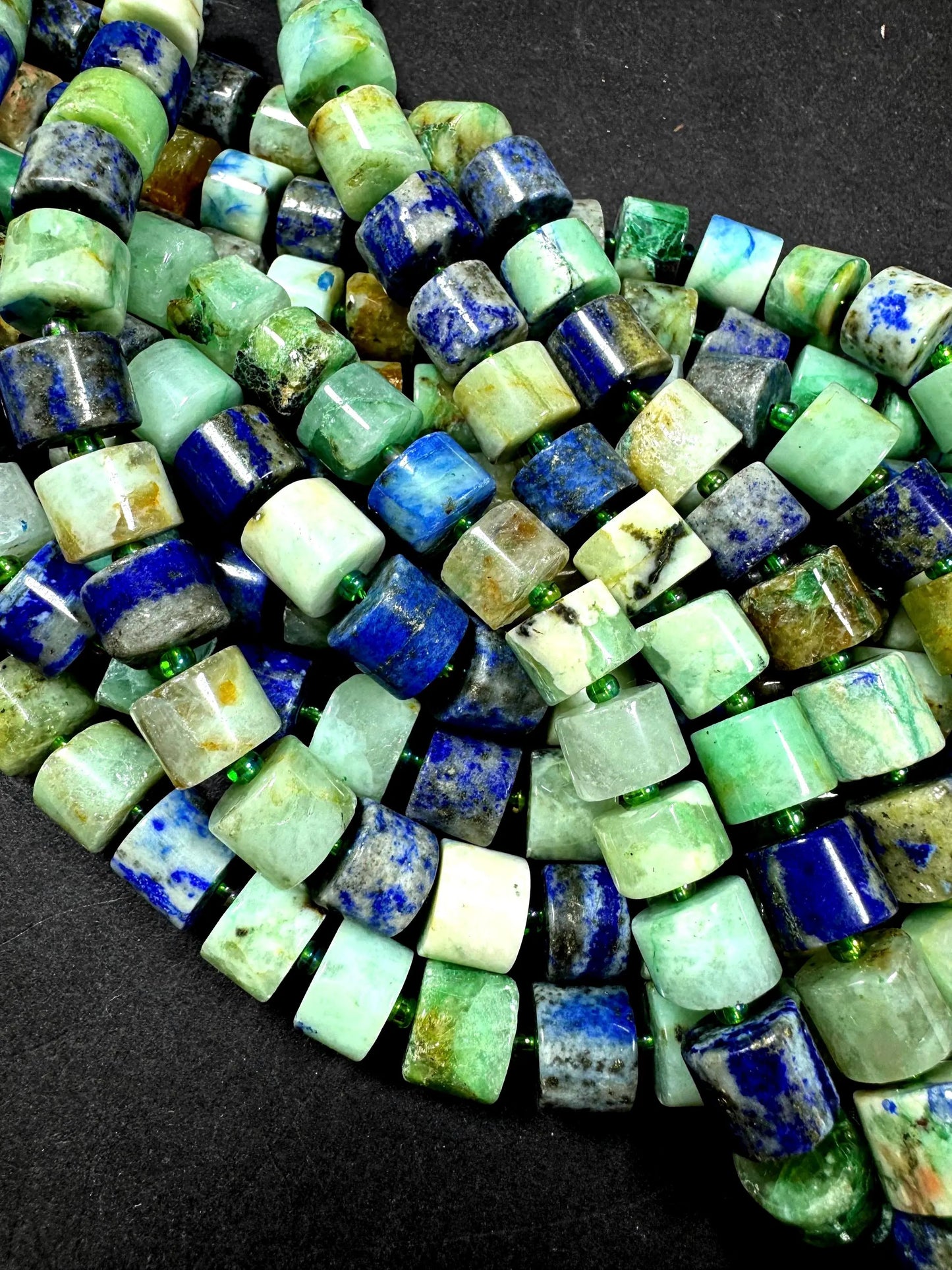 Natural chrysocolla gemstone bead. gorgeous natural blue green color . not treated . full strand 15.5”