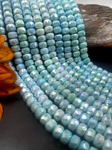 Aqua Glass blue swirl fancy faceted. Unique Chinese crystal Rondelle Beads. 6x10mm