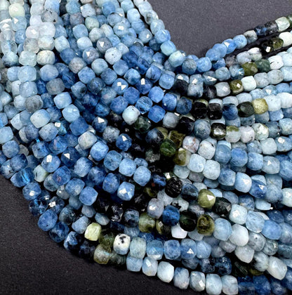 AAA Natural blue tourmaline gemstone bead. Cube shape. gorgeous natural multicolor tourmaline gemstone bead. excellent quality full strand .