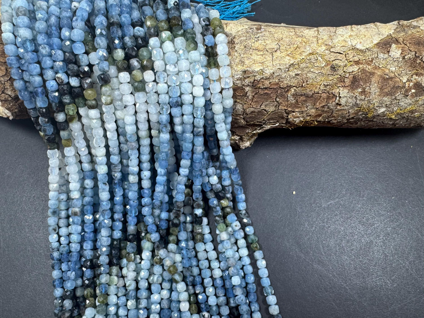 AAA Natural blue tourmaline gemstone bead. Cube shape. gorgeous natural multicolor tourmaline gemstone bead. excellent quality full strand .