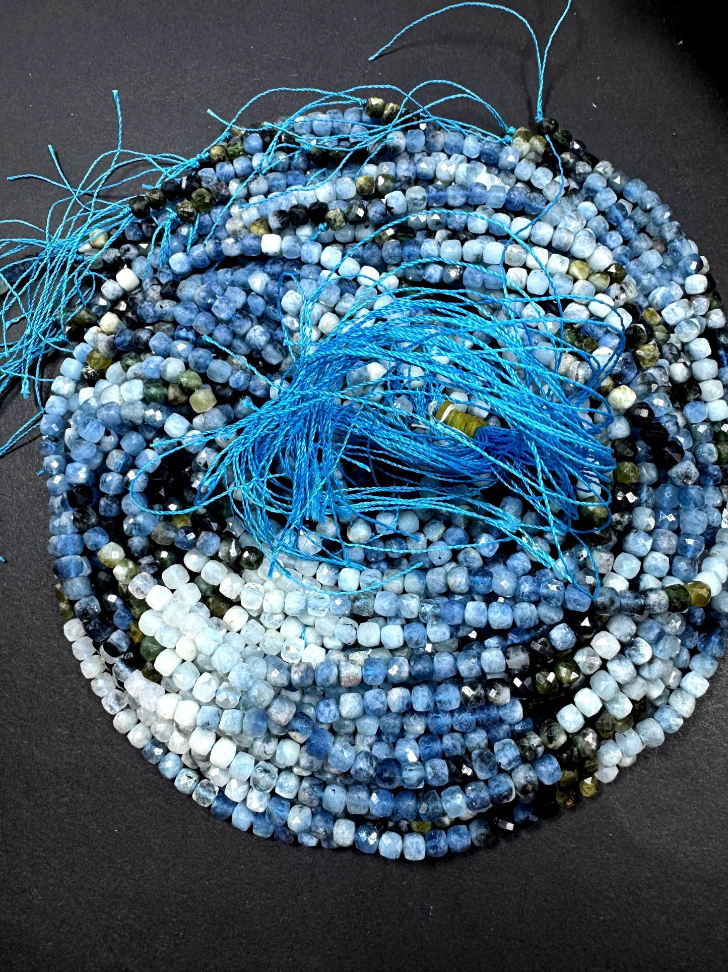 AAA Natural blue tourmaline gemstone bead. Cube shape. gorgeous natural multicolor tourmaline gemstone bead. excellent quality full strand .