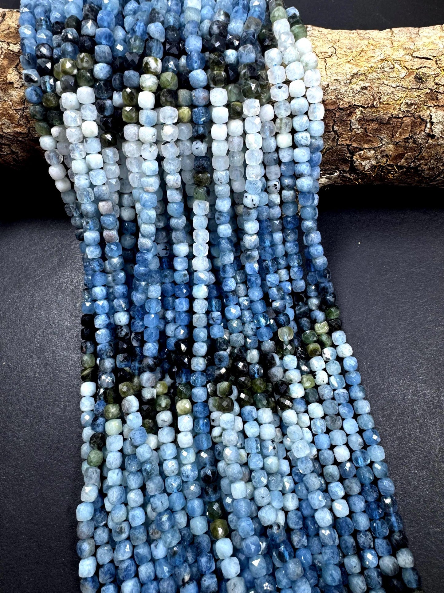AAA Natural blue tourmaline gemstone bead. Cube shape. gorgeous natural multicolor tourmaline gemstone bead. excellent quality full strand .