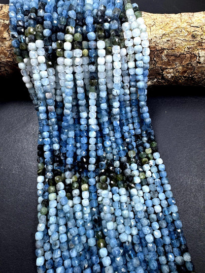 AAA Natural blue tourmaline gemstone bead. Cube shape. gorgeous natural multicolor tourmaline gemstone bead. excellent quality full strand .