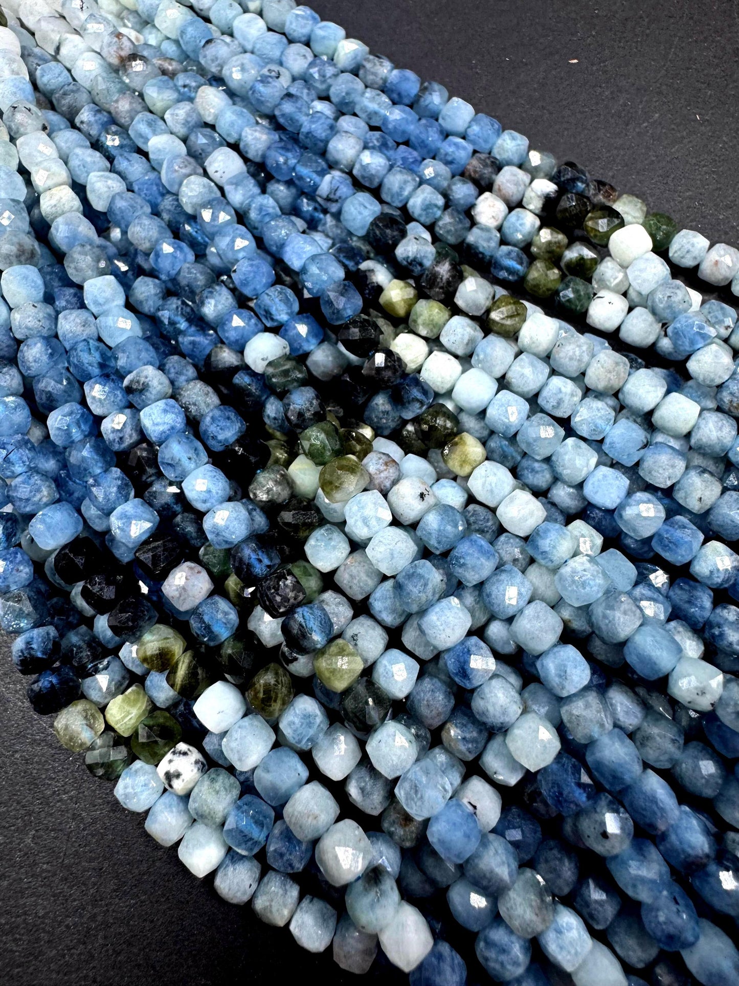AAA Natural blue tourmaline gemstone bead. Cube shape. gorgeous natural multicolor tourmaline gemstone bead. excellent quality full strand .