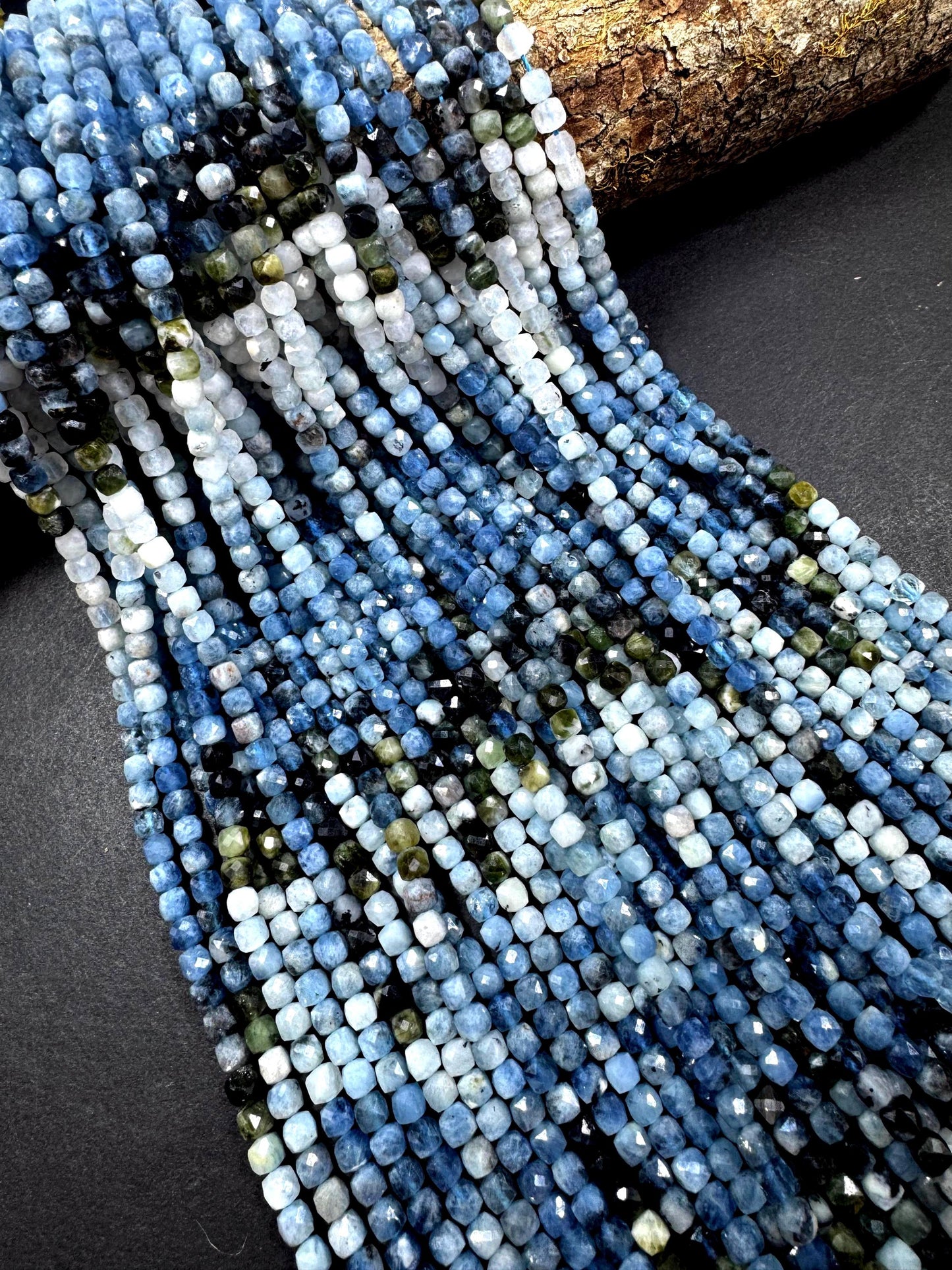AAA Natural blue tourmaline gemstone bead. Cube shape. gorgeous natural multicolor tourmaline gemstone bead. excellent quality full strand .