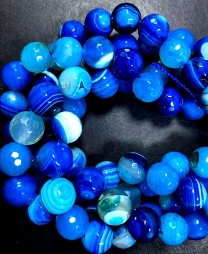 AAA Natural Botswana agate stone bead. Faceted 6mm 8mm 10mm 12mm round bead. Beautiful blue color Botswana gemstone bead! Full strand 15.5”