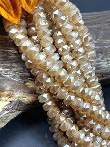 Beige/Gold faceted crystal. Chinese crystal glass bead faceted 6x10mm round bead. GREAT QUALITY!