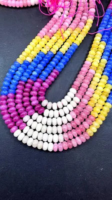 Natural gemstone bead. Multi color jade stone bead. 5x8mm smooth rondelle shape. Rainbow color bead. Excellent quality. Full strand 15.5”