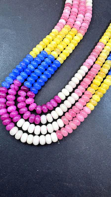 Natural gemstone bead. Multi color jade stone bead. 5x8mm smooth rondelle shape. Rainbow color bead. Excellent quality. Full strand 15.5”