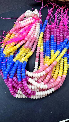 Natural gemstone bead. Multi color jade stone bead. 5x8mm smooth rondelle shape. Rainbow color bead. Excellent quality. Full strand 15.5”