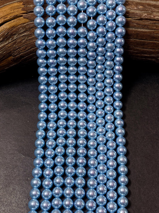 Chinese Swarovski Pearl Crystal Beads 4mm 6mm 8mm 10mm 12mm Round Bead, Beautiful Blue Swarovski Crystal Pearl 15.5"
