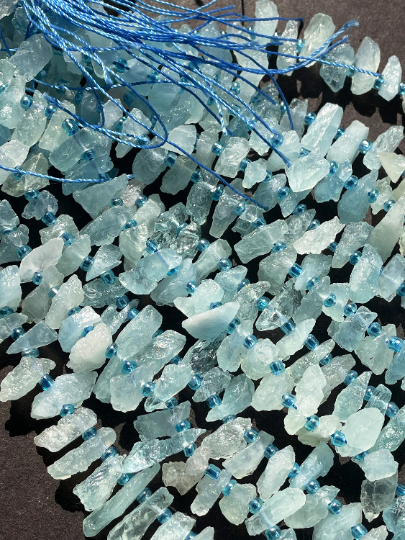 AAA Natural Raw Aquamarine Gemstone Bead, About 5x12mm Freeform Stick Shape, Gorgeous Natural Blue Color Aquamarine Gemstone Beads