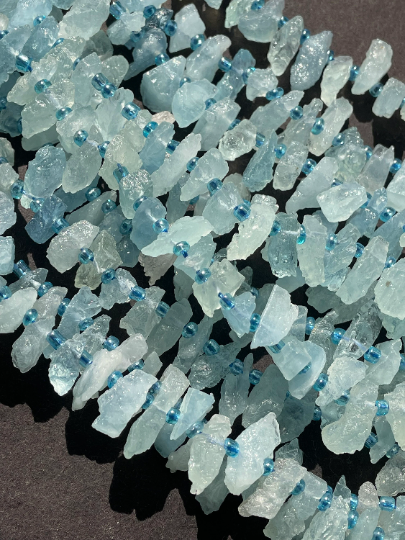 AAA Natural Raw Aquamarine Gemstone Bead, About 5x12mm Freeform Stick Shape, Gorgeous Natural Blue Color Aquamarine Gemstone Beads