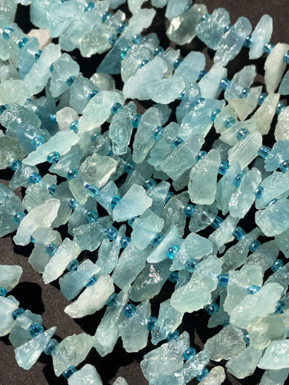 AAA Natural Raw Aquamarine Gemstone Bead, About 5x12mm Freeform Stick Shape, Gorgeous Natural Blue Color Aquamarine Gemstone Beads