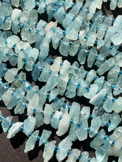 AAA Natural Raw Aquamarine Gemstone Bead, About 5x12mm Freeform Stick Shape, Gorgeous Natural Blue Color Aquamarine Gemstone Beads