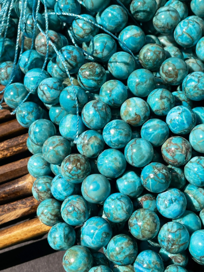 Beautiful Natural Turquoise Stone Bead 6mm 8mm 10mm Round Bead, Gorgeous Blue Turquoise Gemstone Bead Full Strand 15.5"