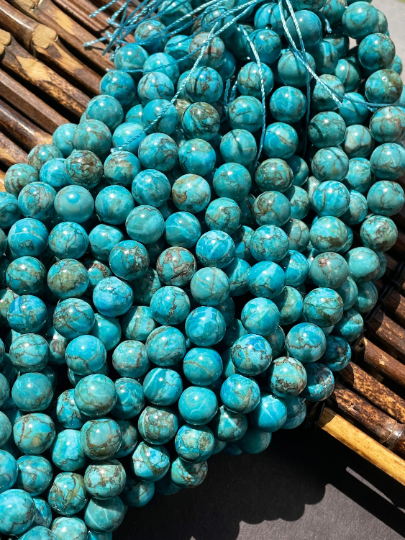 Beautiful Natural Turquoise Stone Bead 6mm 8mm 10mm Round Bead, Gorgeous Blue Turquoise Gemstone Bead Full Strand 15.5"