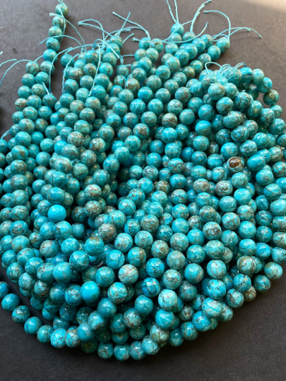 Beautiful Natural Turquoise Stone Bead 6mm 8mm 10mm Round Bead, Gorgeous Blue Turquoise Gemstone Bead Full Strand 15.5"