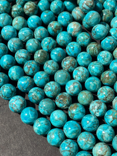 Beautiful Natural Turquoise Stone Bead 6mm 8mm 10mm Round Bead, Gorgeous Blue Turquoise Gemstone Bead Full Strand 15.5"