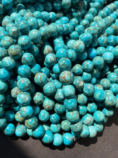 Beautiful Natural Turquoise Stone Bead 6mm 8mm 10mm Round Bead, Gorgeous Blue Turquoise Gemstone Bead Full Strand 15.5"