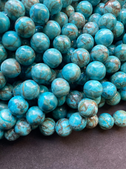 Beautiful Natural Turquoise Stone Bead 6mm 8mm 10mm Round Bead, Gorgeous Blue Turquoise Gemstone Bead Full Strand 15.5"