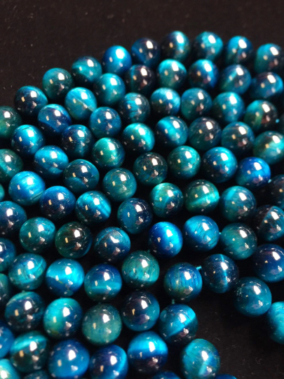 AAA Tiger Eye Gemstone Bead, Turquoise Blue Color Tiger Eye Gemstone Beads, Gorgeous Tiger Eye Stone Bead 4mm 6mm 8mm 10mm 12mm Round Beads, Full Strand 15.5”