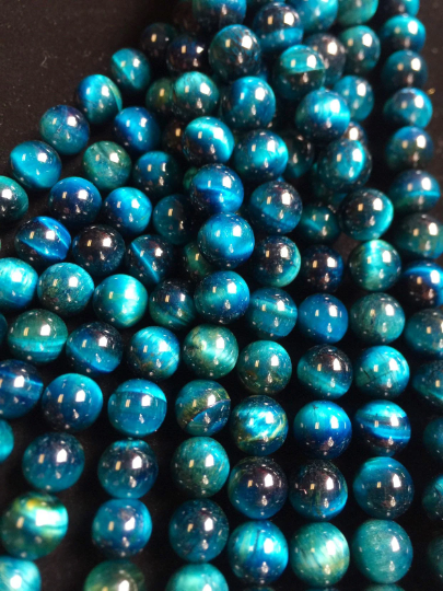 AAA Tiger Eye Gemstone Bead, Turquoise Blue Color Tiger Eye Gemstone Beads, Gorgeous Tiger Eye Stone Bead 4mm 6mm 8mm 10mm 12mm Round Beads, Full Strand 15.5”