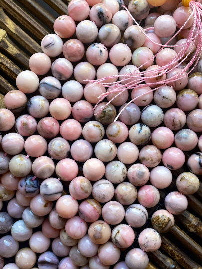 AAA Natural Pink Opal Gemstone Bead 6mm 8mm 10mm 12mm Smooth Round Bead, Beautiful Natural Rose Pink Color Opal Gemstone Bead, Full Strand 15.5” strand